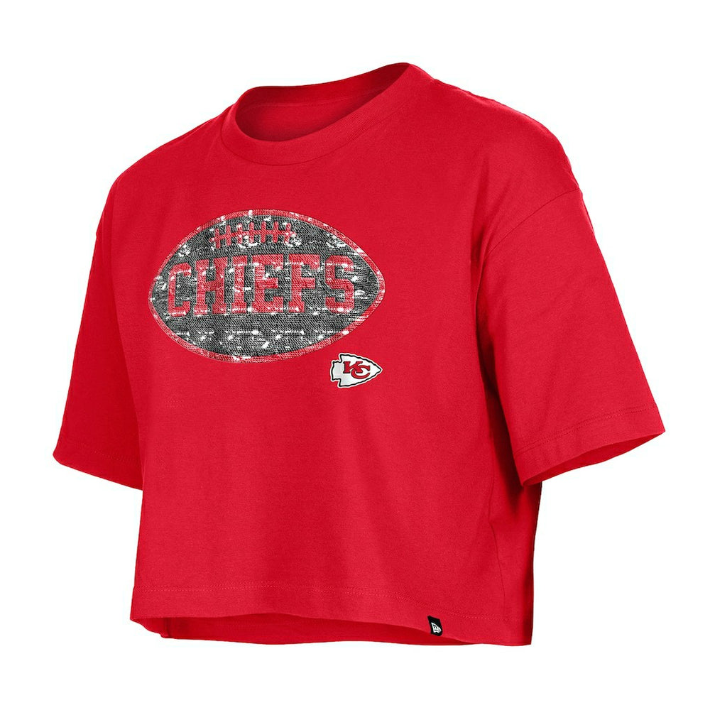 Kansas City Chiefs New Era Girl's Flip Sequin Boxy T-Shirt - Red T-shirts