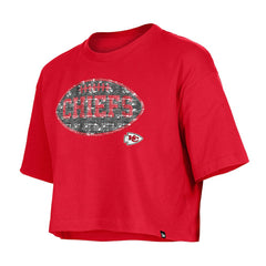 Kansas City Chiefs New Era Girl's Flip Sequin Boxy T-Shirt - Red T-shirts