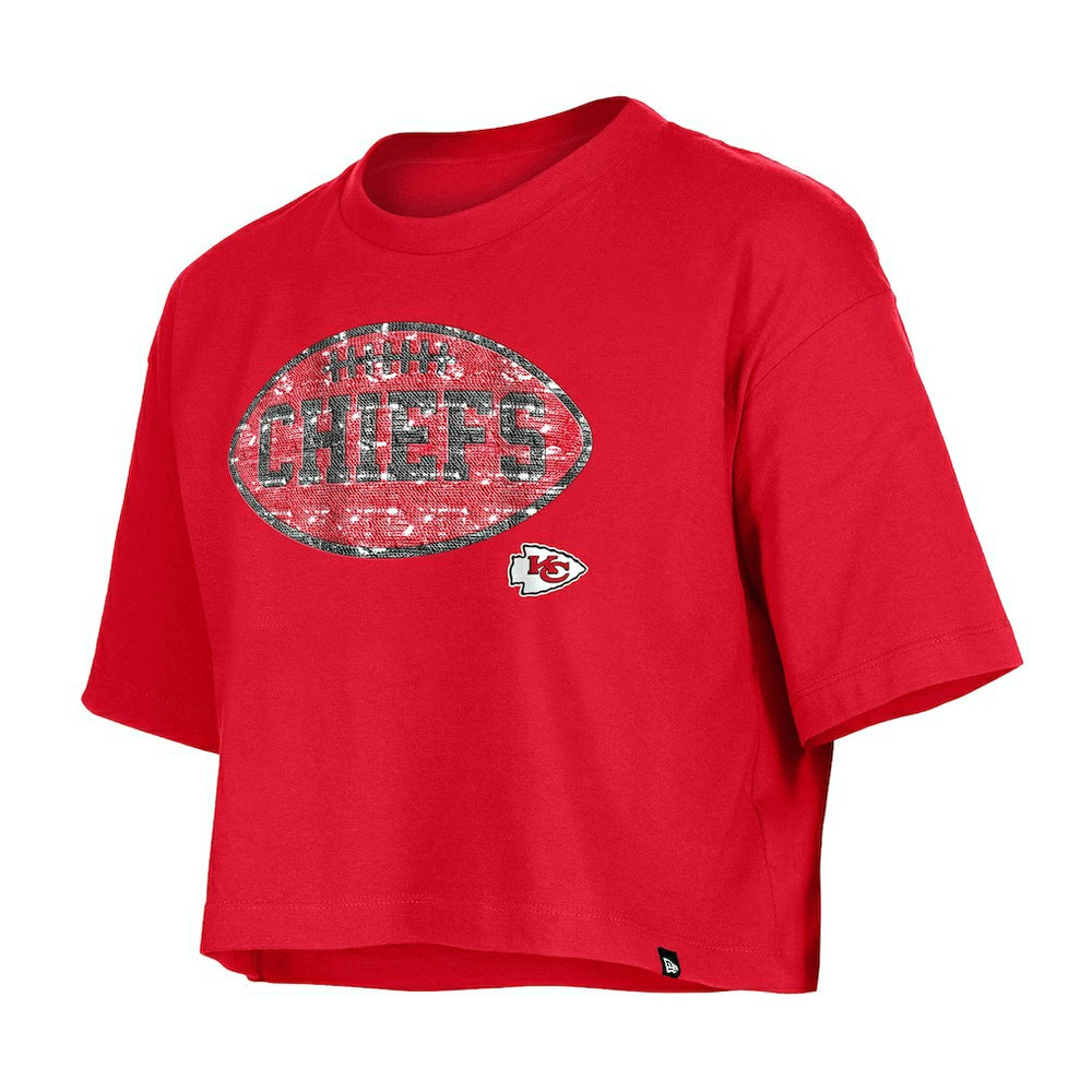 Kansas City Chiefs New Era Girl's Flip Sequin Boxy T-Shirt - Red T-shirts