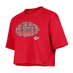 Kansas City Chiefs New Era Girl's Flip Sequin Boxy T-Shirt - Red T-shirts