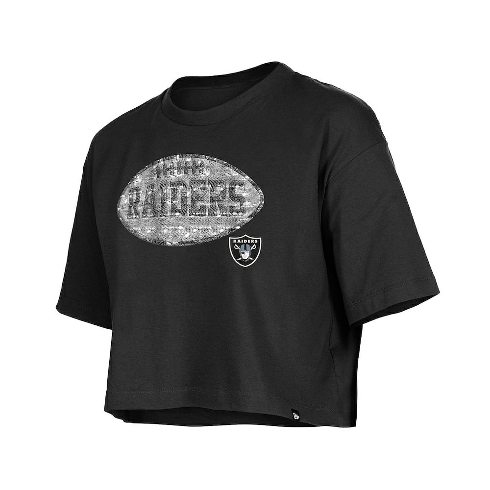 Las Vegas Raiders New Era Girl's Flip Sequin Boxy T-Shirt - Black T-shirts