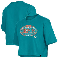 Miami Dolphins New Era Girl's Flip Sequin Boxy T-Shirt - Aqua T-shirts