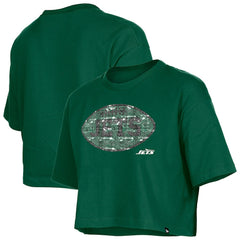 New York Jets New Era Girl's Flip Sequin Boxy T-Shirt - Green T-shirts