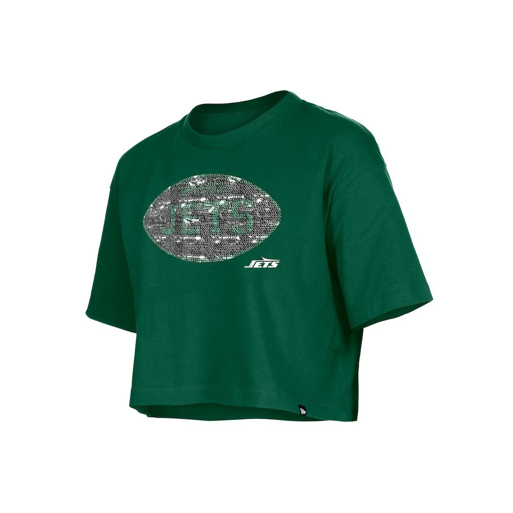 New York Jets New Era Girl's Flip Sequin Boxy T-Shirt - Green T-shirts