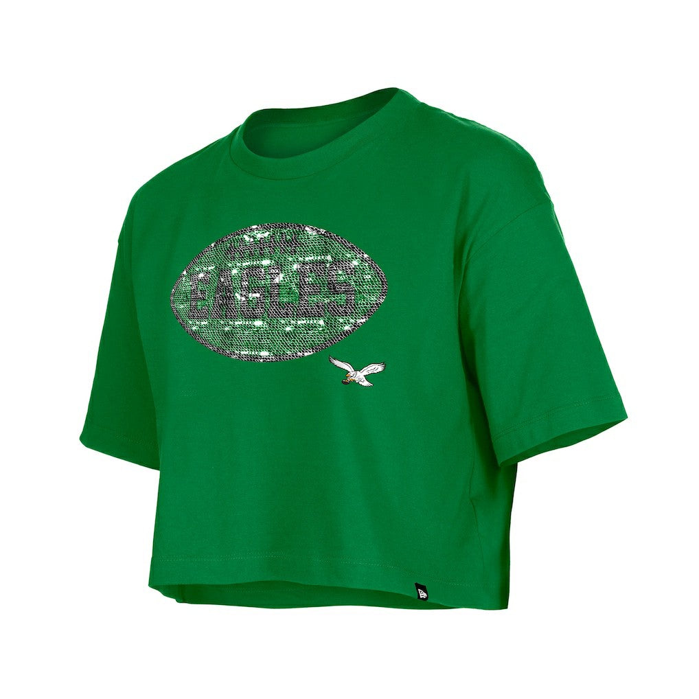 Philadelphia Eagles New Era Girl's Flip Sequin Boxy T-Shirt - Kelly Green T-shirts