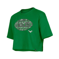 Philadelphia Eagles New Era Girl's Flip Sequin Boxy T-Shirt - Kelly Green T-shirts