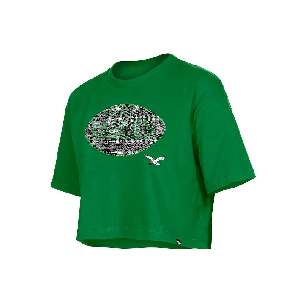 Philadelphia Eagles New Era Girl's Flip Sequin Boxy T-Shirt - Kelly Green T-shirts