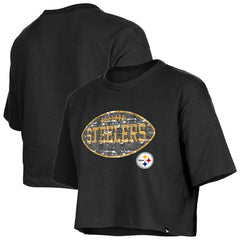 Pittsburgh Steelers New Era Girl's Flip Sequin Boxy T-Shirt - Black T-shirts