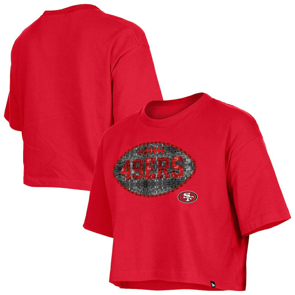 San Francisco 49ers New Era Girl's Flip Sequin Boxy T-Shirt - Scarlet T-shirts