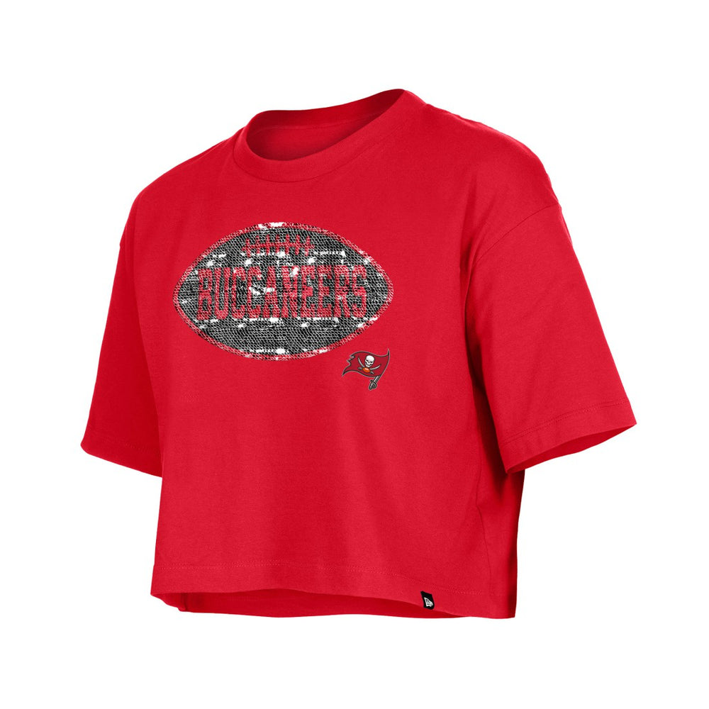Tampa Bay Buccaneers New Era Girl's Flip Sequin Boxy T-Shirt - Red T-shirts