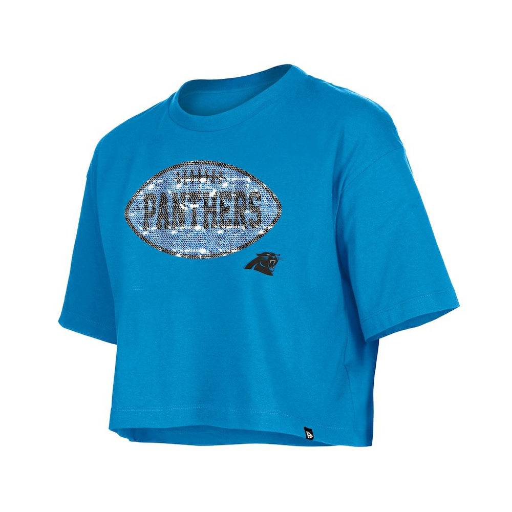 Carolina Panthers New Era Girl's Flip Sequin Boxy T-Shirt - Blue T-shirts