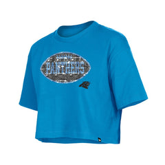 Carolina Panthers New Era Girl's Flip Sequin Boxy T-Shirt - Blue T-shirts