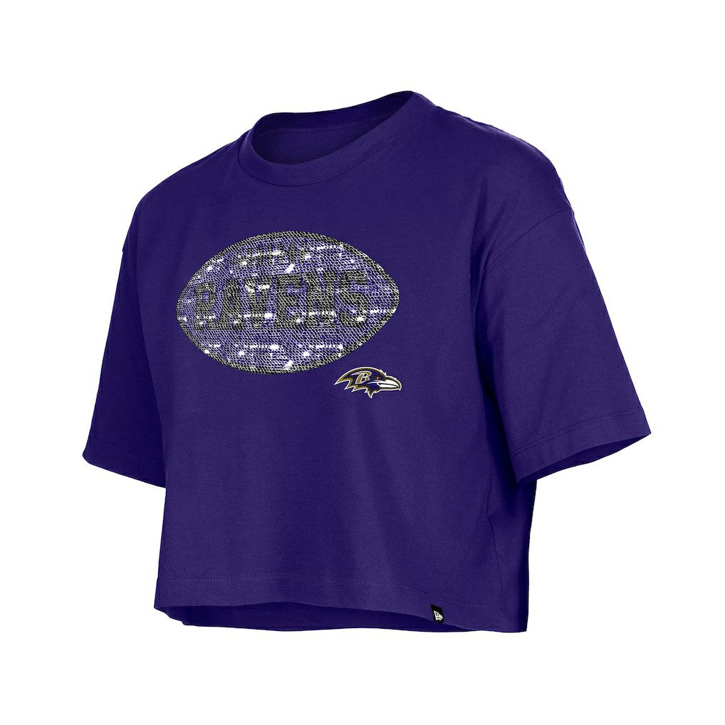 Baltimore Ravens New Era Girl's Flip Sequin Boxy T-Shirt - Purple T-shirts