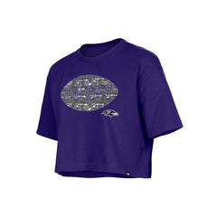 Baltimore Ravens New Era Girl's Flip Sequin Boxy T-Shirt - Purple T-shirts