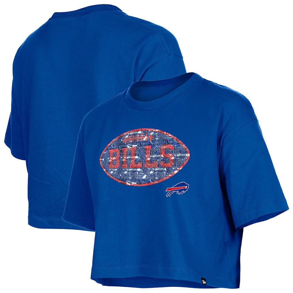Buffalo Bills New Era Girl's Flip Sequin Boxy T-Shirt - Royal T-shirts