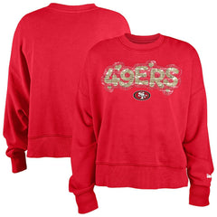 San Francisco 49ers New Era Girl's Flip Sequin Sweatshirt - Scarlet Sweatshirts