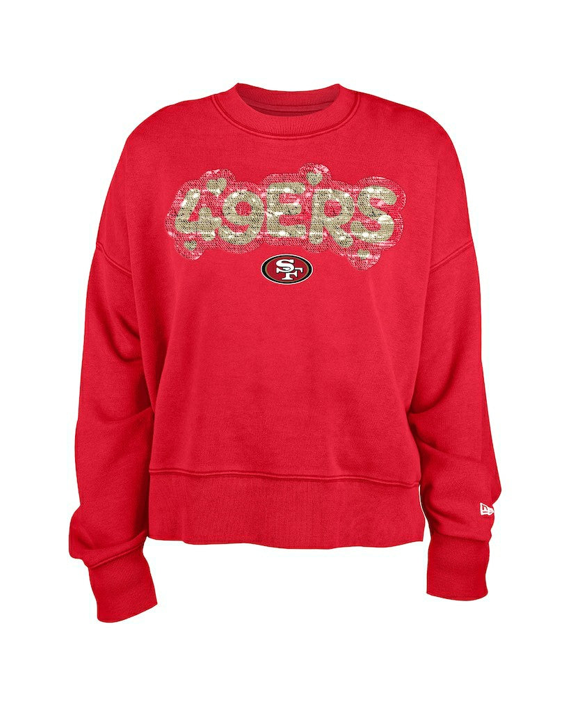 San Francisco 49ers New Era Girl's Flip Sequin Sweatshirt - Scarlet Sweatshirts