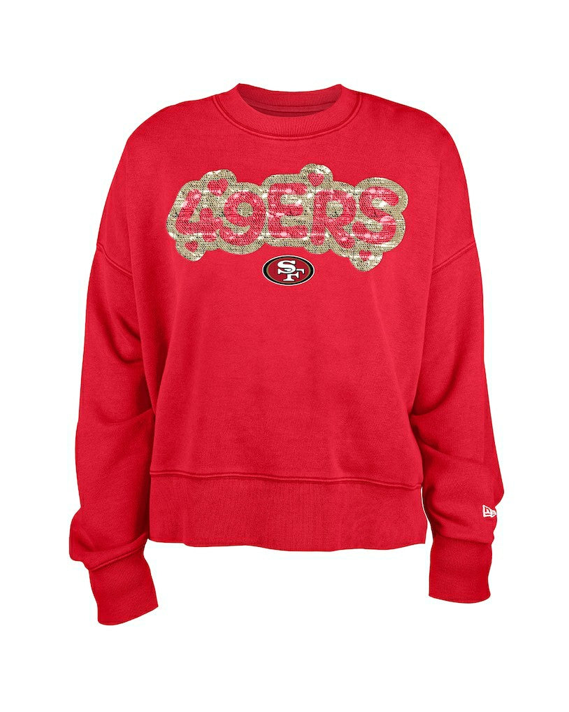San Francisco 49ers New Era Girl's Flip Sequin Sweatshirt - Scarlet Sweatshirts