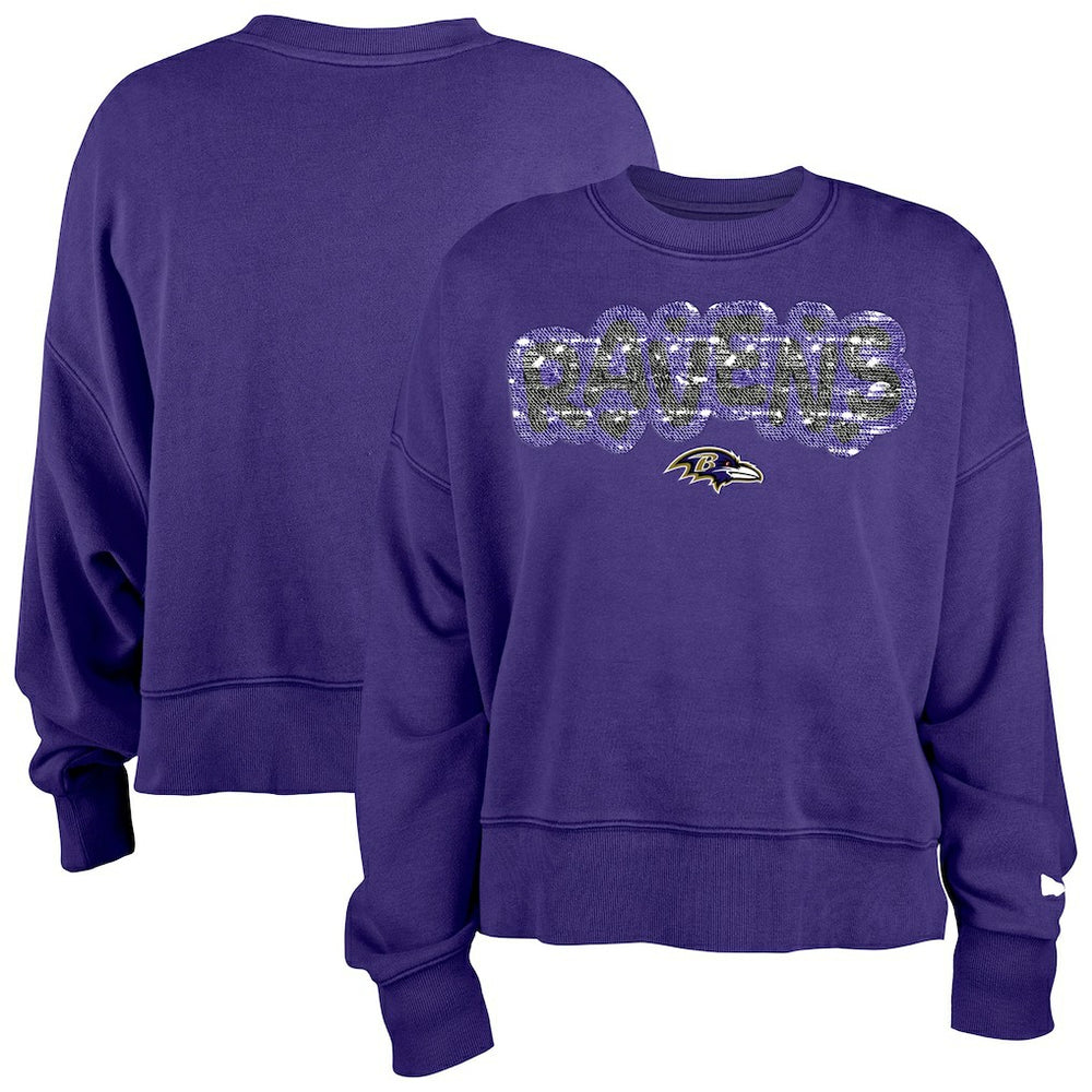Baltimore Ravens New Era Girl's Flip Sequin Sweatshirt - Purple Sweatshirts