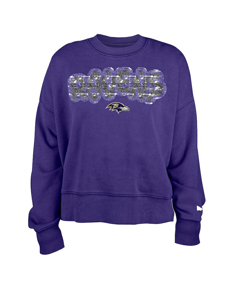 Baltimore Ravens New Era Girl's Flip Sequin Sweatshirt - Purple Sweatshirts