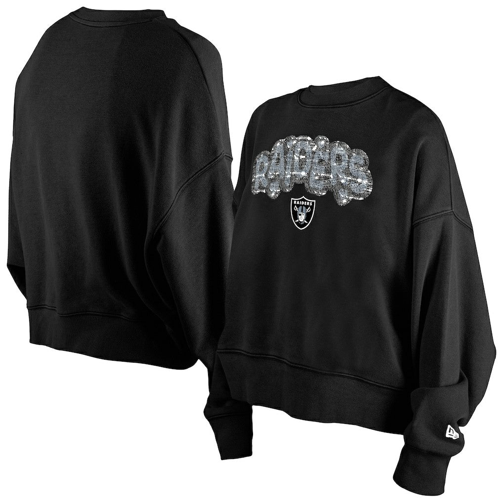 Las Vegas Raiders New Era Girl's Flip Sequin Sweatshirt - Black Sweatshirts
