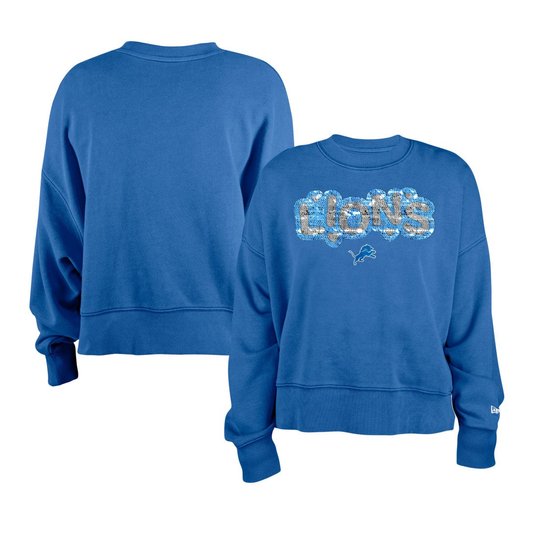 Detroit Lions New Era Girl's Flip Sequin Sweatshirt - Blue Sweatshirts