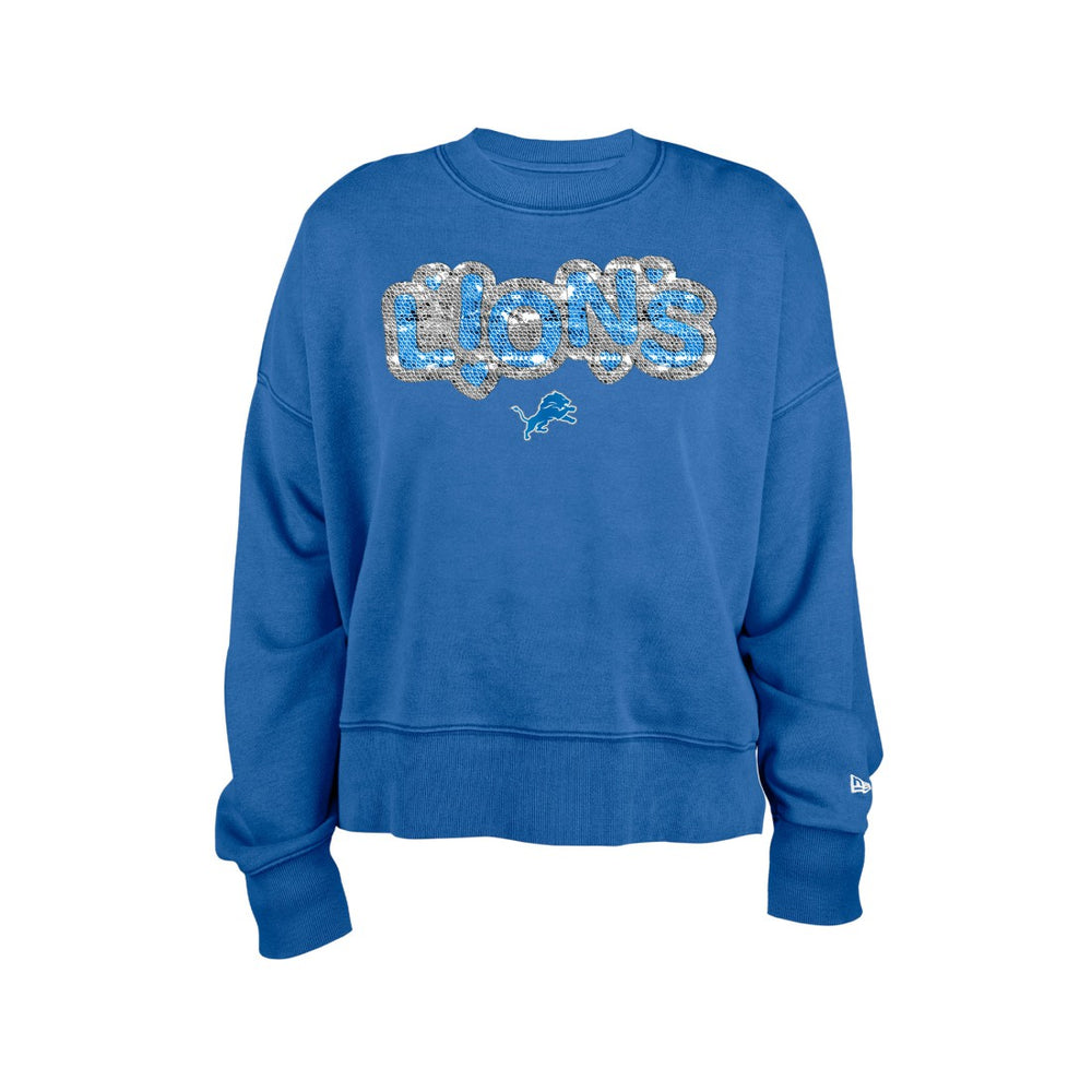 Detroit Lions New Era Girl's Flip Sequin Sweatshirt - Blue Sweatshirts