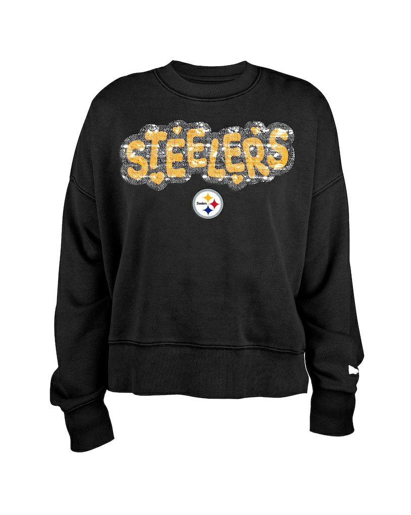 Pittsburgh Steelers New Era Girl's Flip Sequin Sweatshirt - Black Sweatshirts