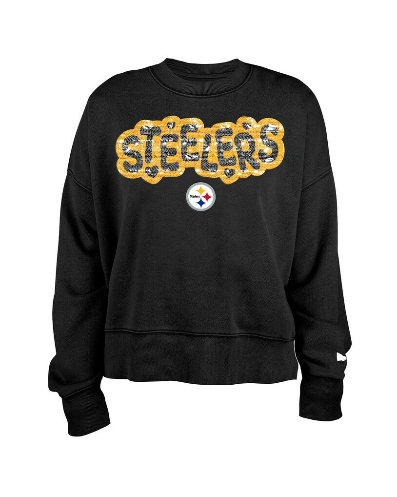 Pittsburgh Steelers New Era Girl's Flip Sequin Sweatshirt - Black Sweatshirts