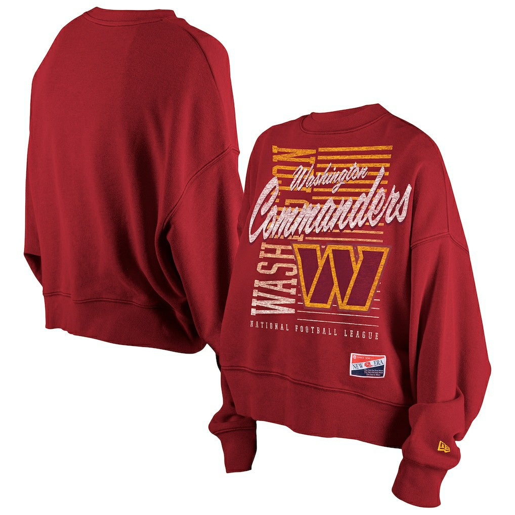 Washington Commanders New Era Women's Oversized Throwback Mineral Wash Crew Neck Sweatshirt - Black Sweatshirts