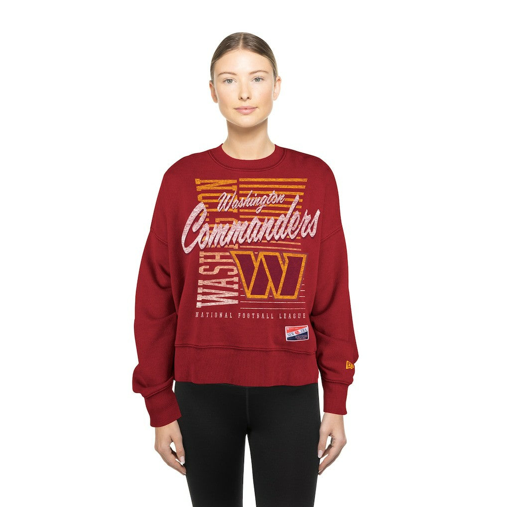 Washington Commanders New Era Women's Oversized Throwback Mineral Wash Crew Neck Sweatshirt - Black Sweatshirts