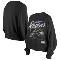 Baltimore Ravens New Era Women's Oversized Throwback Mineral Wash Crew Neck Sweatshirt - Black Sweatshirts
