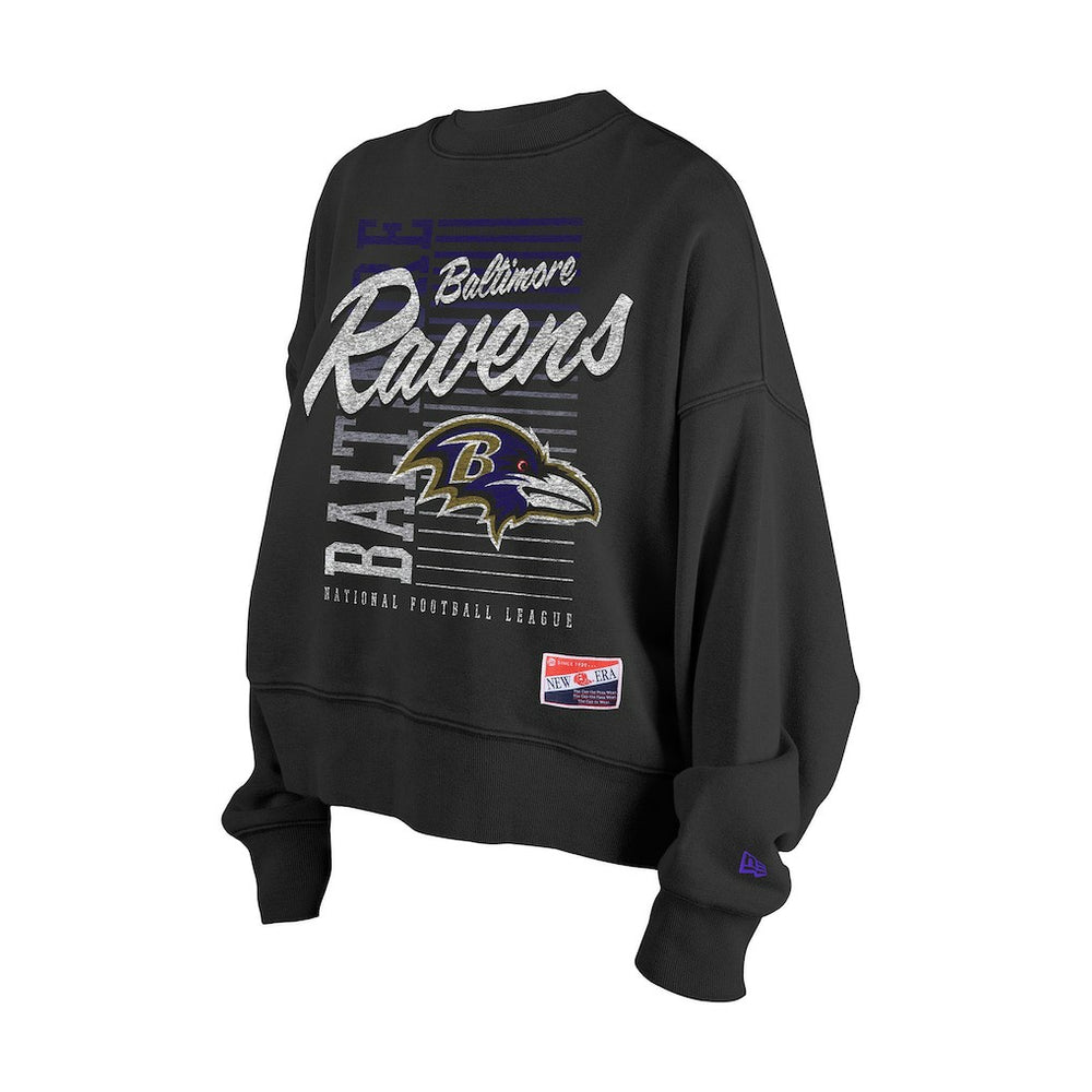 Baltimore Ravens New Era Women's Oversized Throwback Mineral Wash Crew Neck Sweatshirt - Black Sweatshirts
