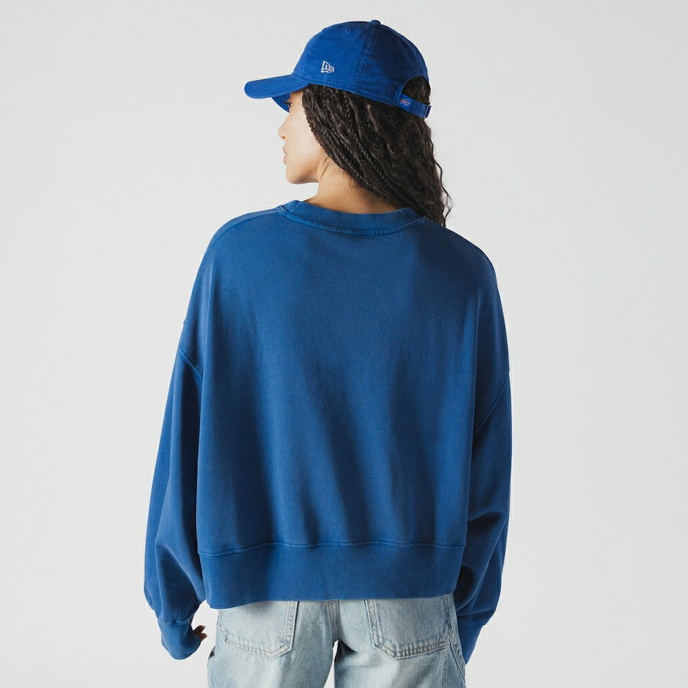Buffalo Bills New Era Women's Oversized Throwback Mineral Wash Crew Neck Sweatshirt - Royal Sweatshirts