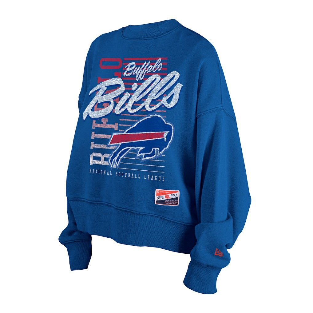 Buffalo Bills New Era Women's Oversized Throwback Mineral Wash Crew Neck Sweatshirt - Royal Sweatshirts