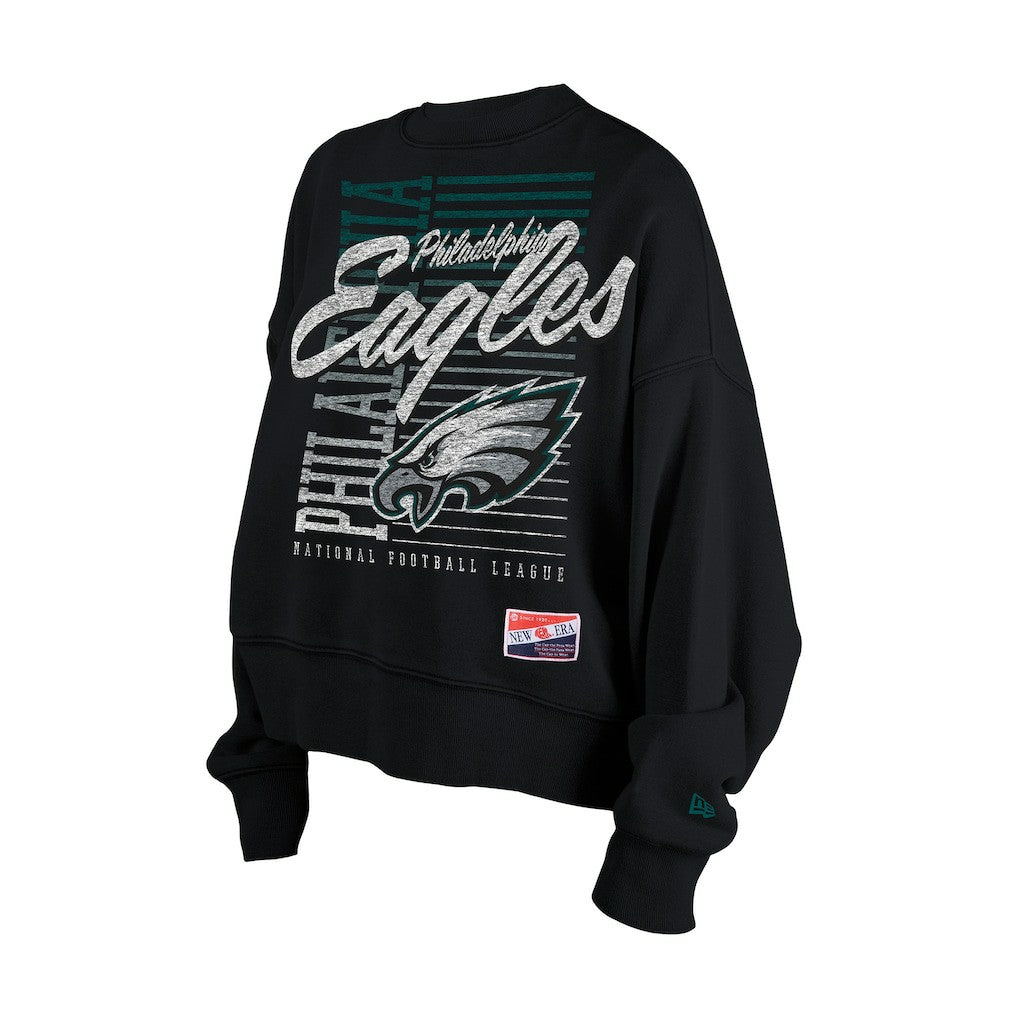 Philadelphia Eagles New Era Women's Oversized Throwback Mineral Wash Crew Neck Sweatshirt - Black Sweatshirts