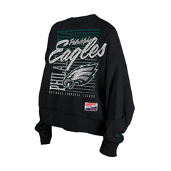 Philadelphia Eagles New Era Women's Oversized Throwback Mineral Wash Crew Neck Sweatshirt - Black Sweatshirts