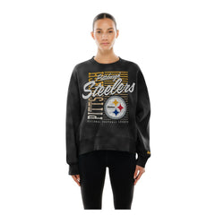 Pittsburgh Steelers New Era Women's Oversized Throwback Mineral Wash Crew Neck Sweatshirt - Black Sweatshirts