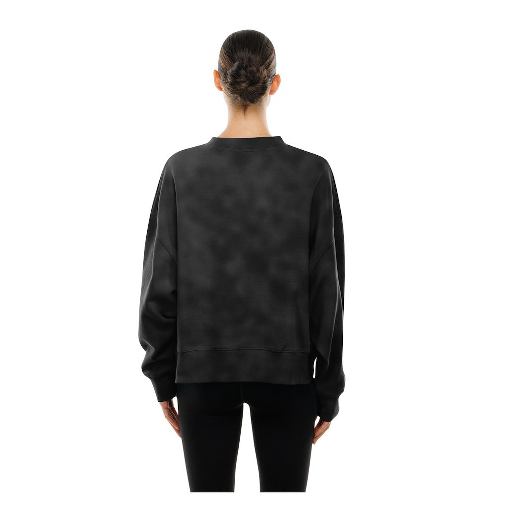 Pittsburgh Steelers New Era Women's Oversized Throwback Mineral Wash Crew Neck Sweatshirt - Black Sweatshirts