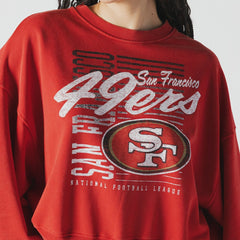 San Francisco 49ers New Era Women's Oversized Throwback Mineral Wash Crew Neck Sweatshirt - Scarlet Sweatshirts