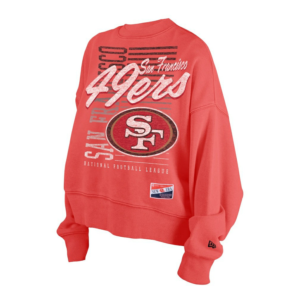 San Francisco 49ers New Era Women's Oversized Throwback Mineral Wash Crew Neck Sweatshirt - Scarlet Sweatshirts