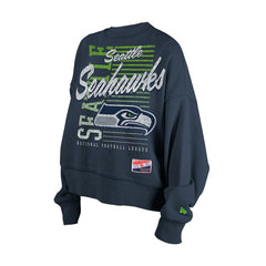 Seattle Seahawks New Era Women's Oversized Throwback Mineral Wash Crew Neck Sweatshirt - College Navy Sweatshirts