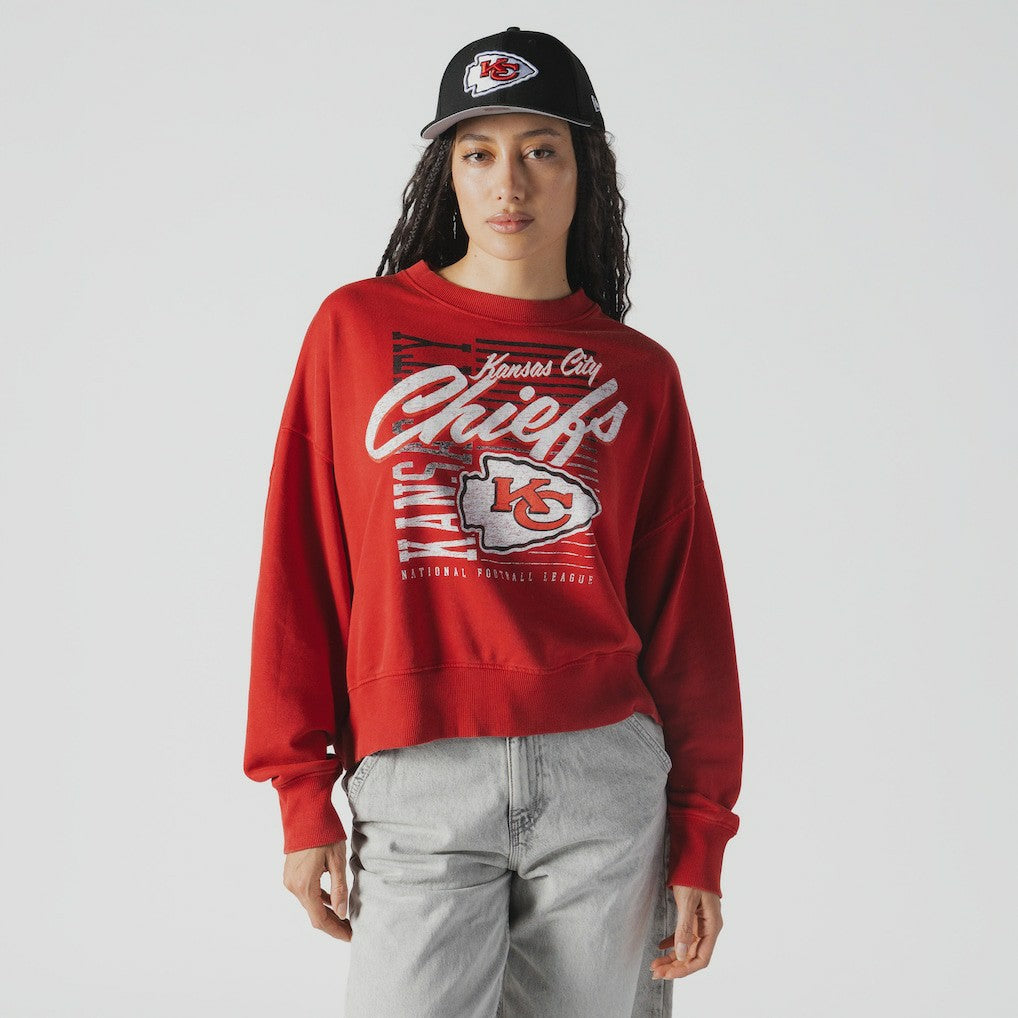 Kansas City Chiefs New Era Women's Oversized Throwback Mineral Wash Crew Neck Sweatshirt - Red Sweatshirts