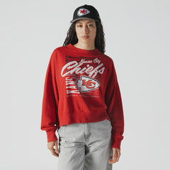 Kansas City Chiefs New Era Women's Oversized Throwback Mineral Wash Crew Neck Sweatshirt - Red Sweatshirts
