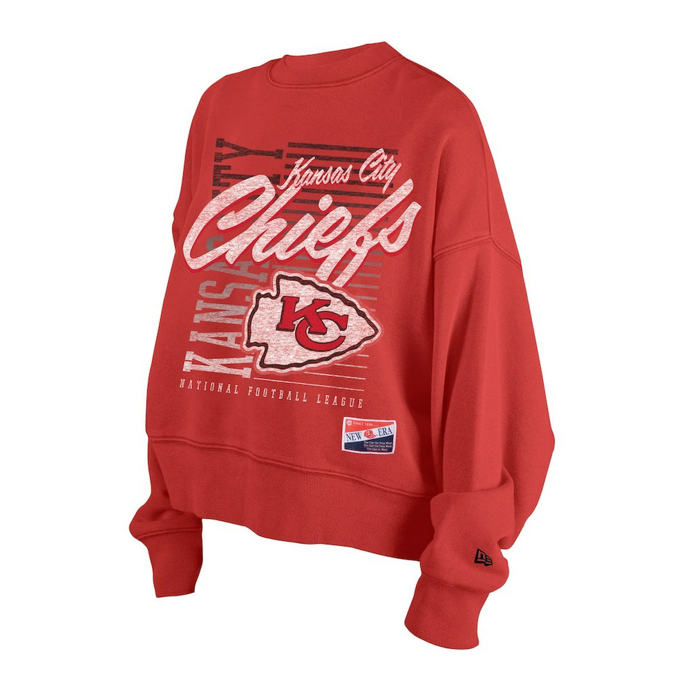 Kansas City Chiefs New Era Women's Oversized Throwback Mineral Wash Crew Neck Sweatshirt - Red Sweatshirts