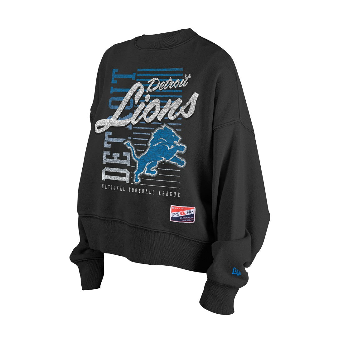 Detroit Lions New Era Women's Oversized Throwback Mineral Wash Crew Neck Sweatshirt - Black Sweatshirts