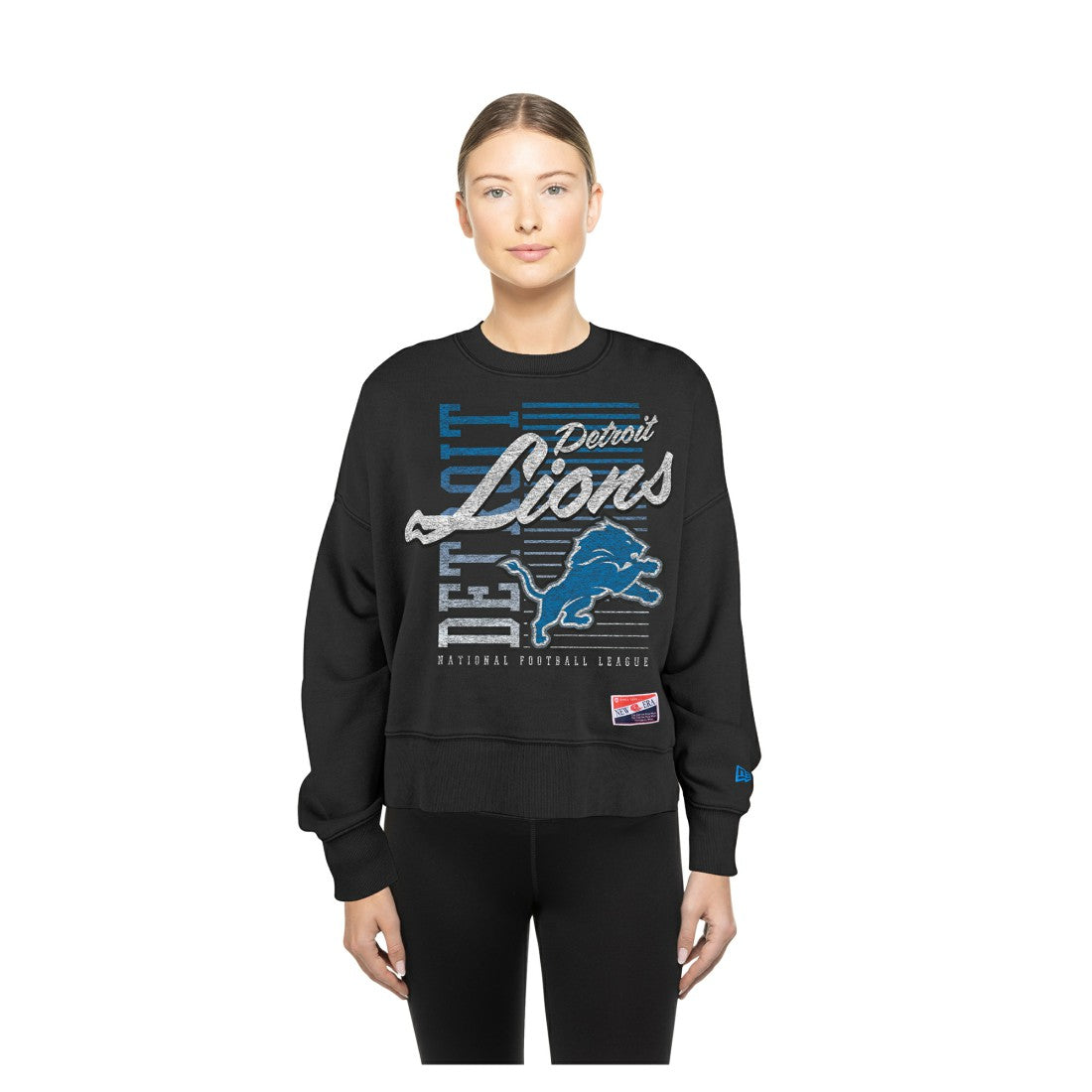 Detroit Lions New Era Women's Oversized Throwback Mineral Wash Crew Neck Sweatshirt - Black Sweatshirts