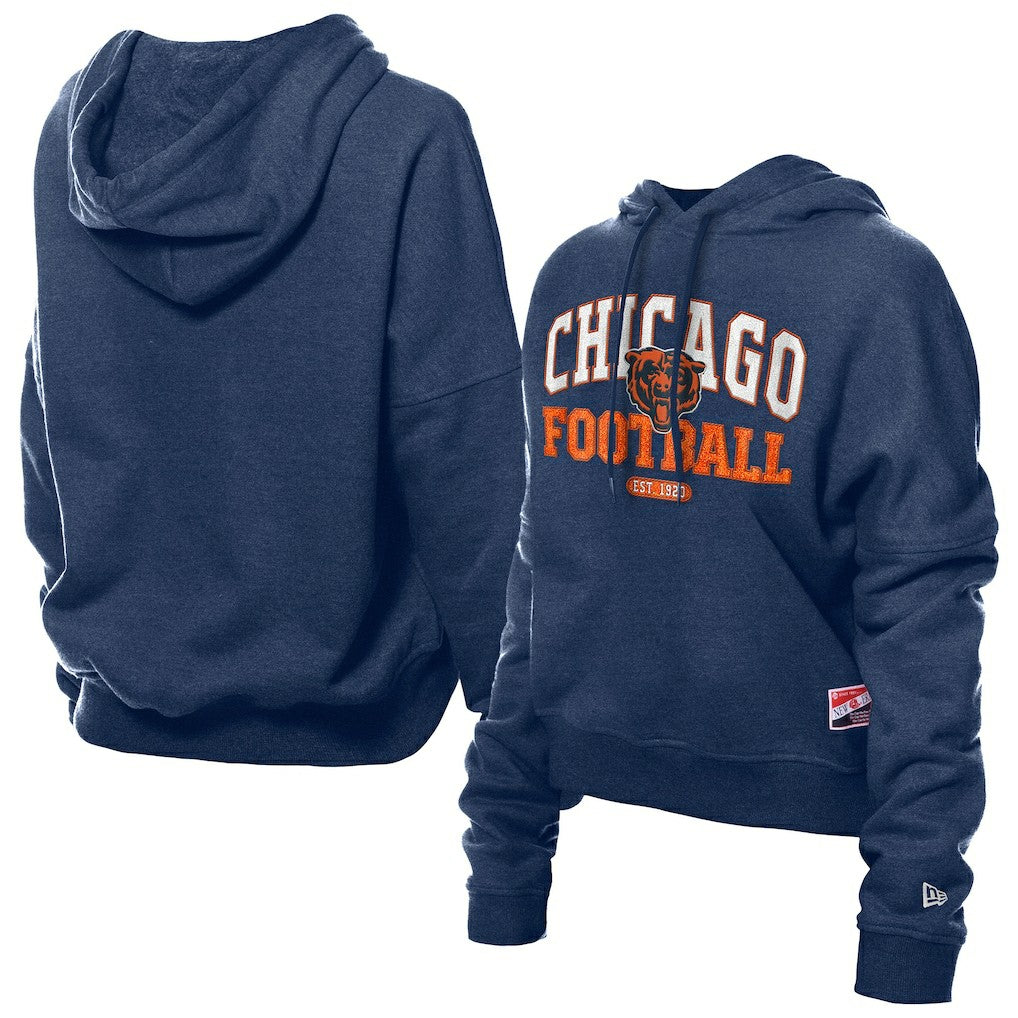 Chicago Bears New Era Women's Throwback Boxy Hoodie Sweatshirt - Navy Hoodies