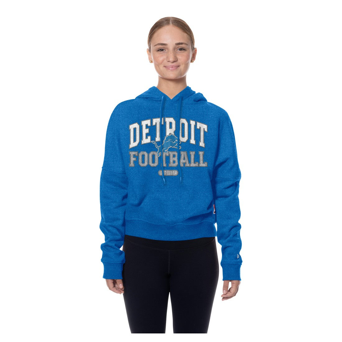 Detroit Lions New Era Women's Throwback Boxy Hoodie Sweatshirt - Blue Hoodies