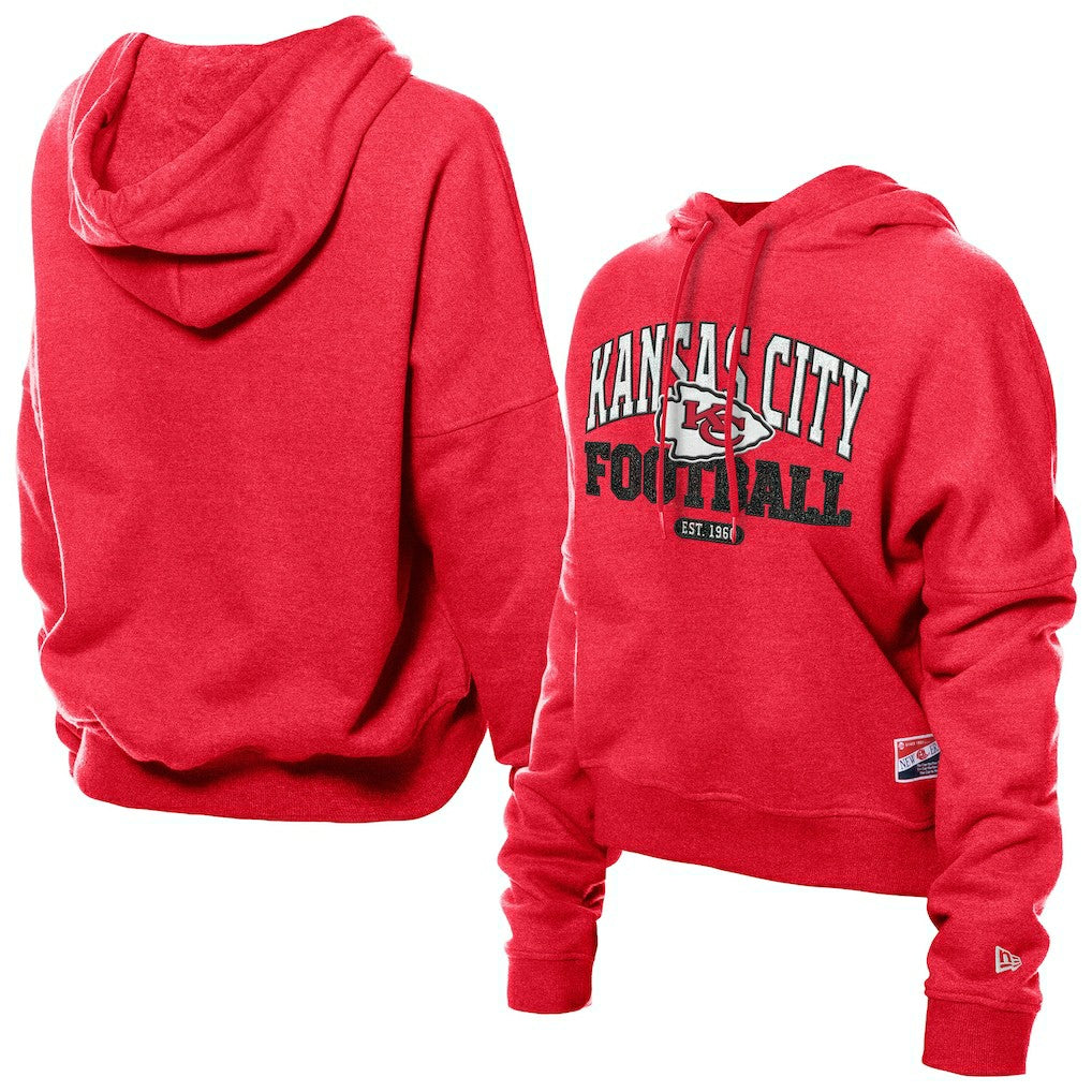Kansas City Chiefs New Era Women's Throwback Boxy Hoodie Sweatshirt - Red Hoodies